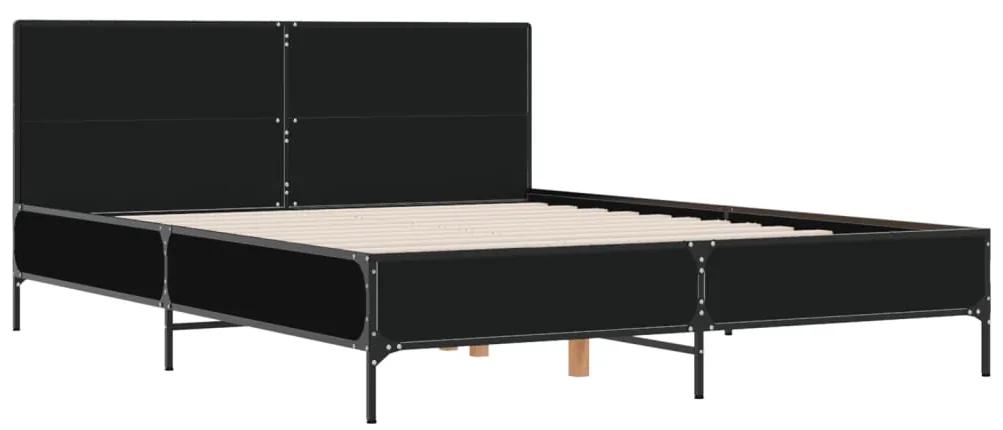 3280002 vidaXL Cadru de pat, negru, 150x200 cm, lemn prelucrat și metal