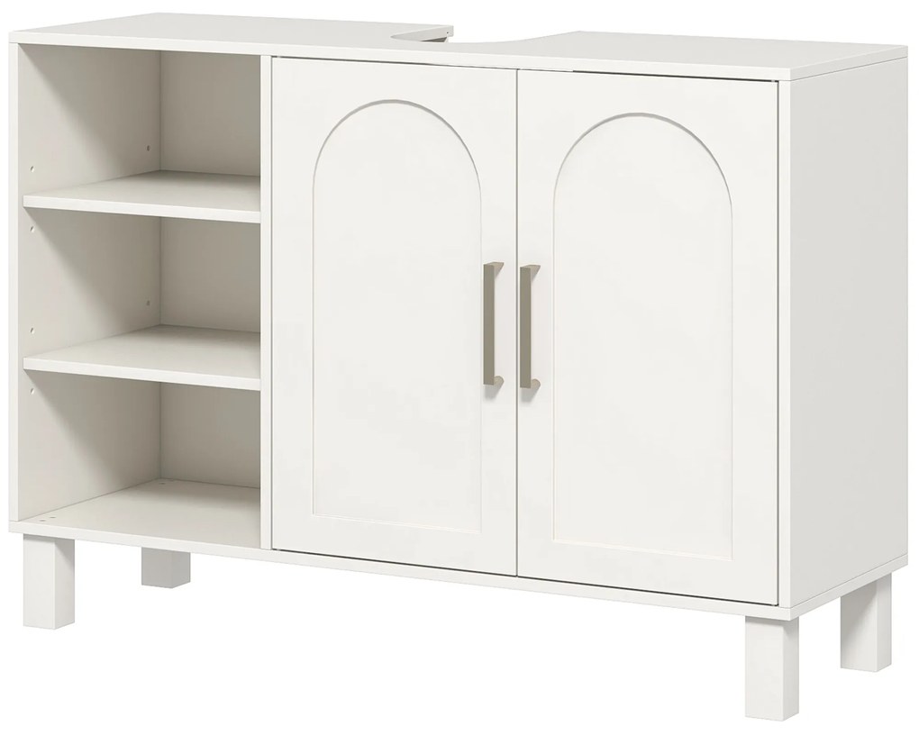 HOMCOM Mobilier sub Chiuvetă Mobilier de Baie cu Dulap cu Două Niveluri Rafturi Reglabile 90l x 30P x 63H cm crem | Aosom Romania