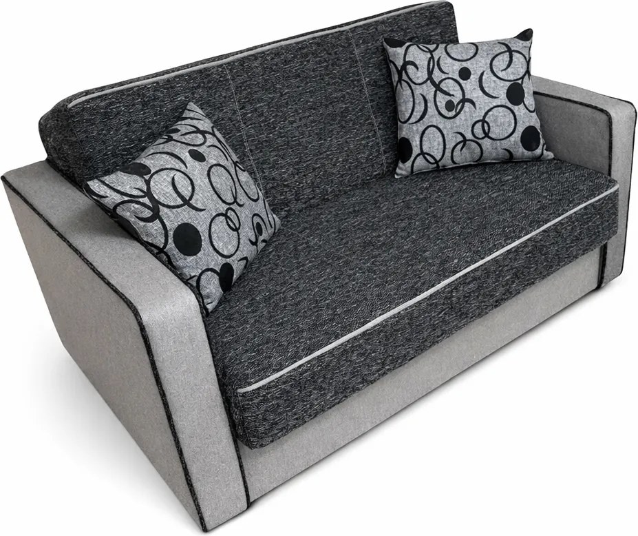 Canapea SAMY NEXT extensibila, 2 locuri, cu lada de depozitare, stofa gri cu negru, cadru metalic, 152x100x92 cm Gri + Negru, stofa