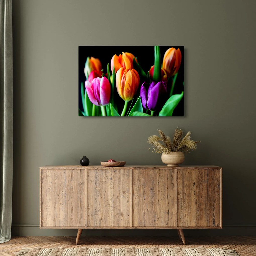 Tablou -Lalele pe fond negru (90x60 cm)