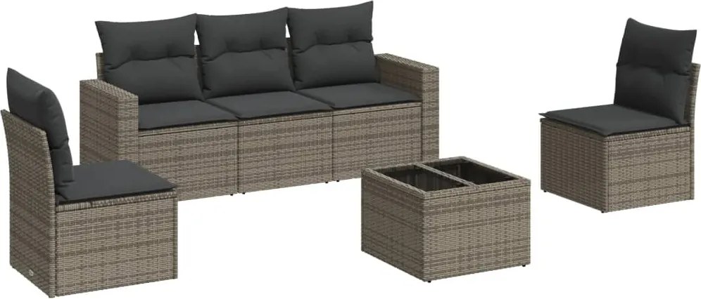 vidaXL Set mobilier grădină cu perne, 6 piese, gri, poliratan