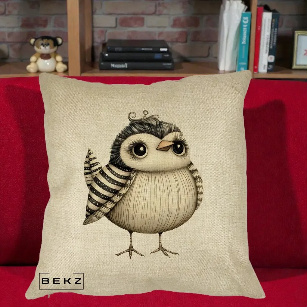 Perna Decorativa Pui Elegant Alb-Negru, 40x40 cm, Crem, Husa Detasabila, Perna Inclusa, BEKZ®