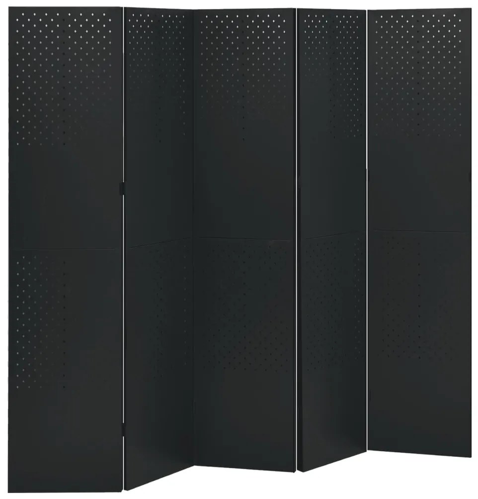 3095196 vidaXL Paravane de cameră cu 5 panouri,2 buc., negru, 200x180 cm, oțel