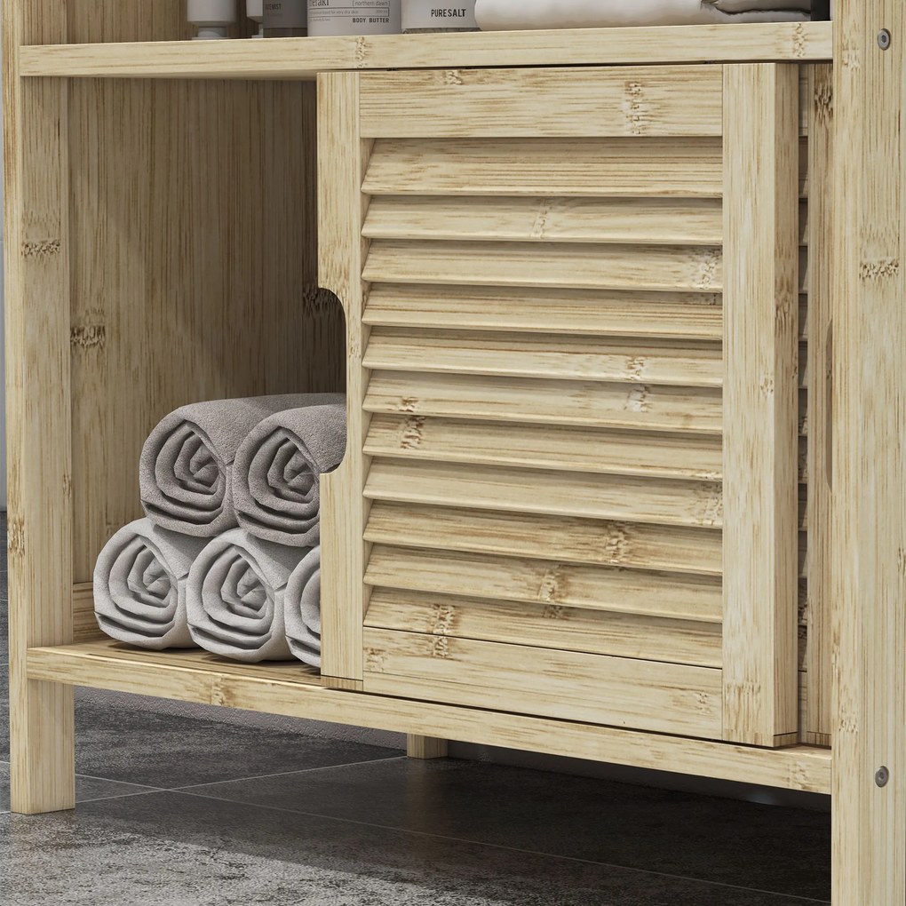 HOMCOM Mobilă sub lavabo din Bambus, Mobilă de Depozitare pentru Baie cu 2 Uși, 60 x 30 x 60 cm, Lemn Natural | Aosom Romania