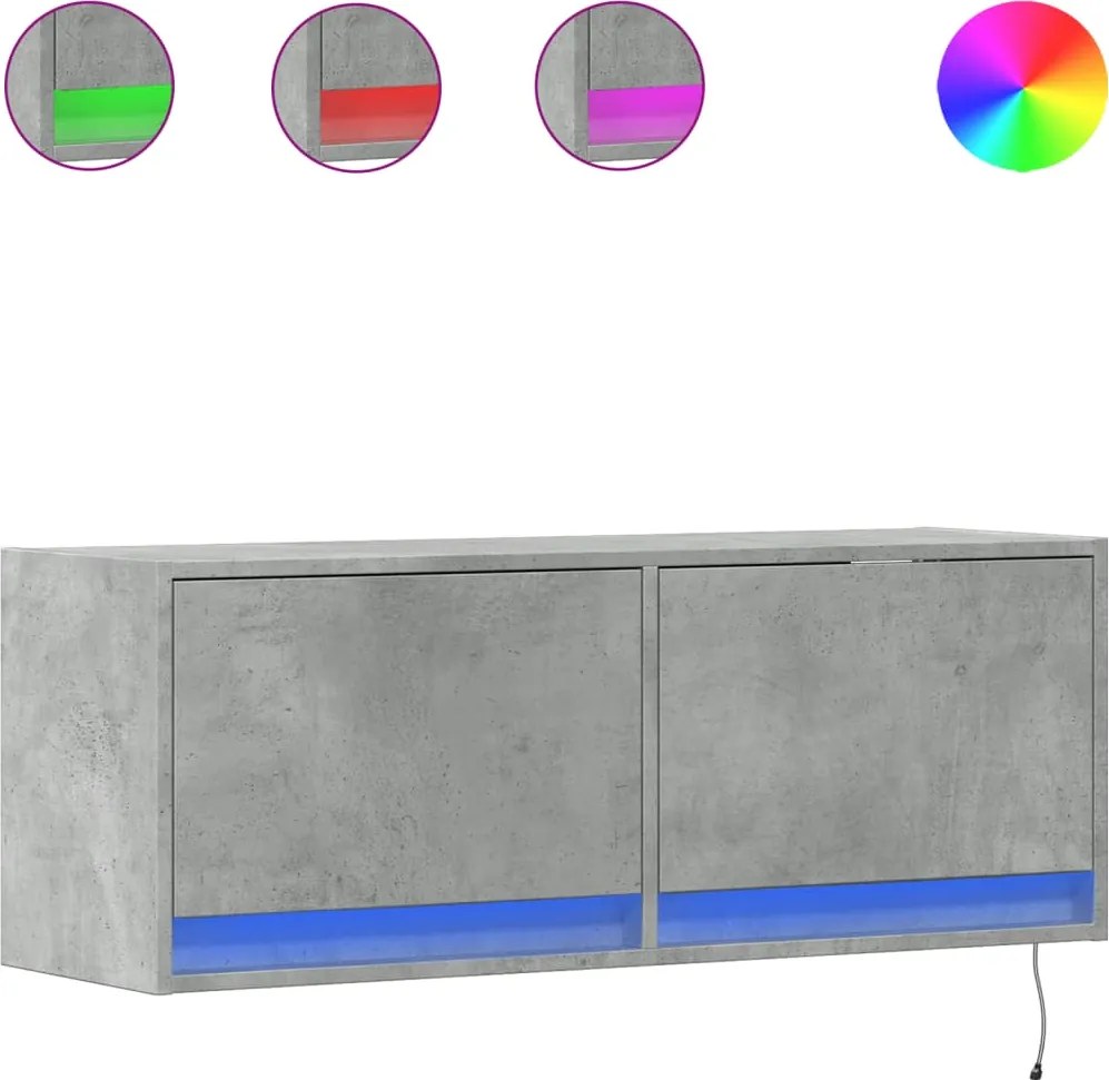vidaXL Comodă TV de perete cu lumini LED, gri beton, 100x31x38 cm