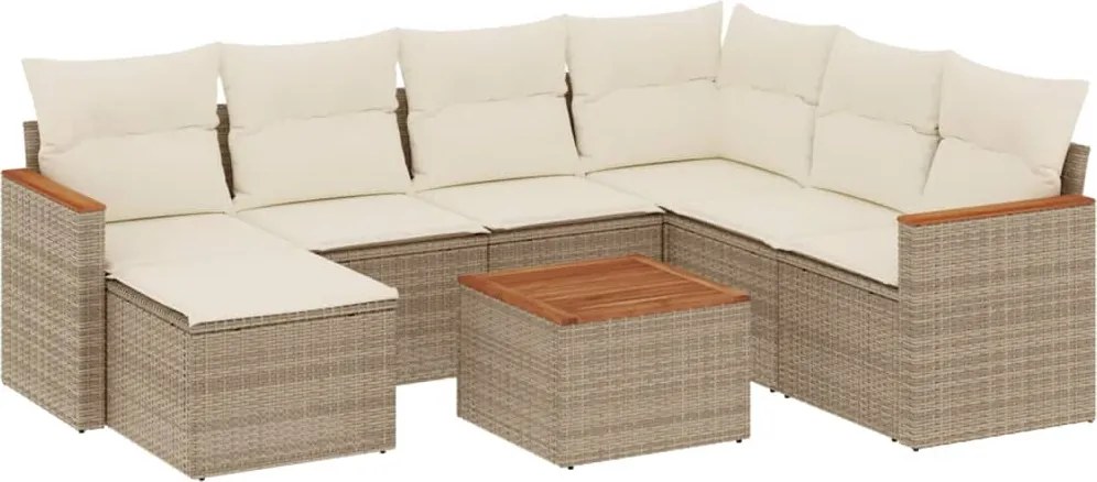 vidaXL Set canapele de grădină, 8 piese, cu perne, bej, poliratan