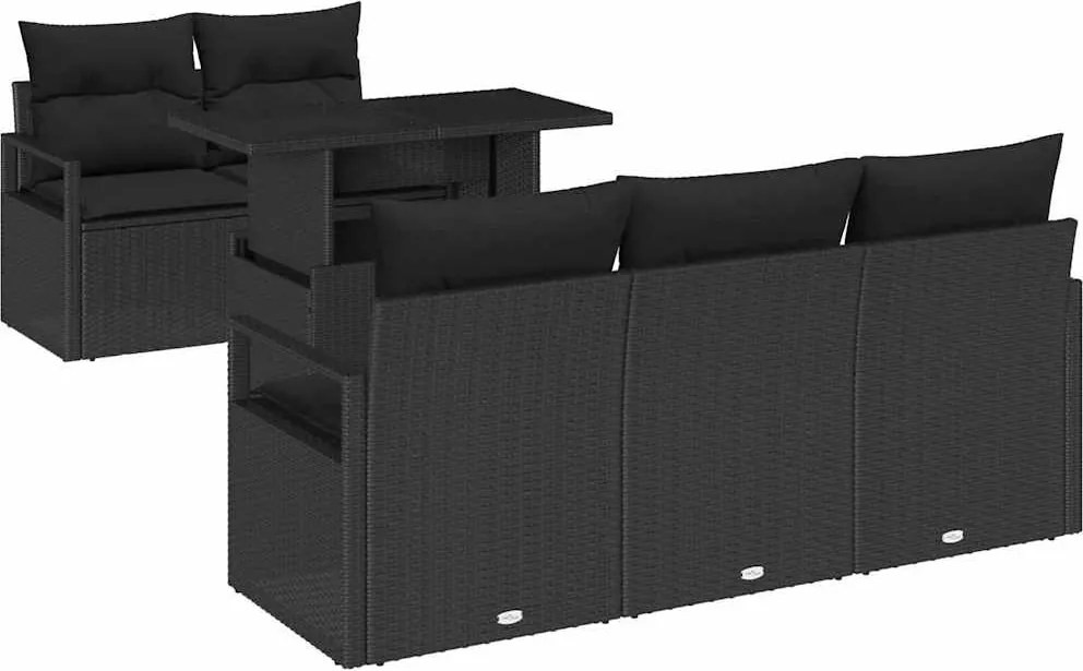vidaXL Set de canapele pentru grădină cu pernă 6 pcs Negru Rattan poli