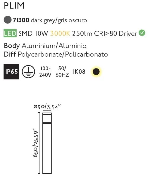 Stalp LED de iluminat exterior design modern IP65 PLIM-2