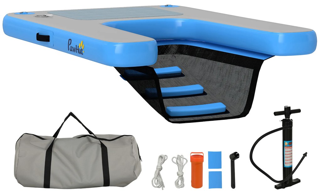 PawHut Rampă gonflabilă pentru plută pentru câini, platformă plutitoare pentru sporturi nautice 120 x 90 x 10 cm albastru și gri | Aosom Romania