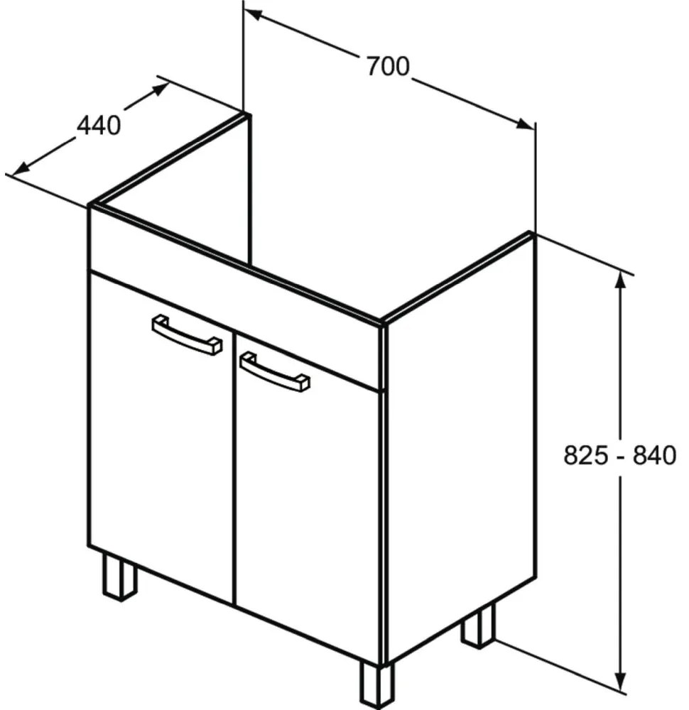 Dulap baie cu picioare Ideal Standard Tempo pentru lavoar, 70 cm, alb lucios Alb lucios, 700x440 mm