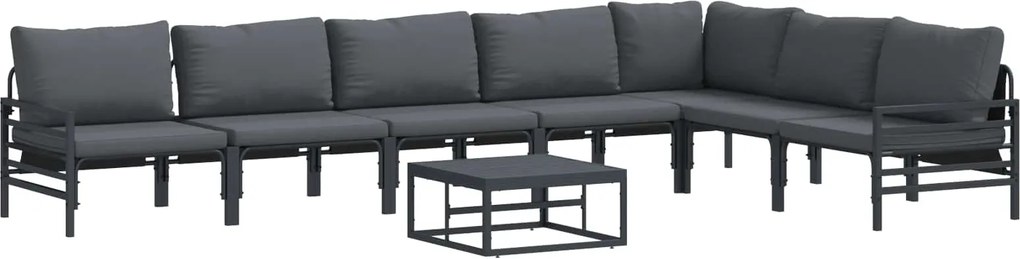vidaXL Set de canapele pentru grădină cu pernă 8 pcs Negru Oțel