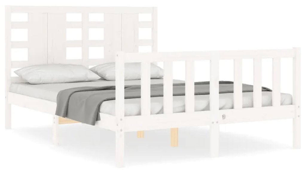 3192797 vidaXL Cadru de pat cu tăblie, 140x190 cm, alb, lemn masiv