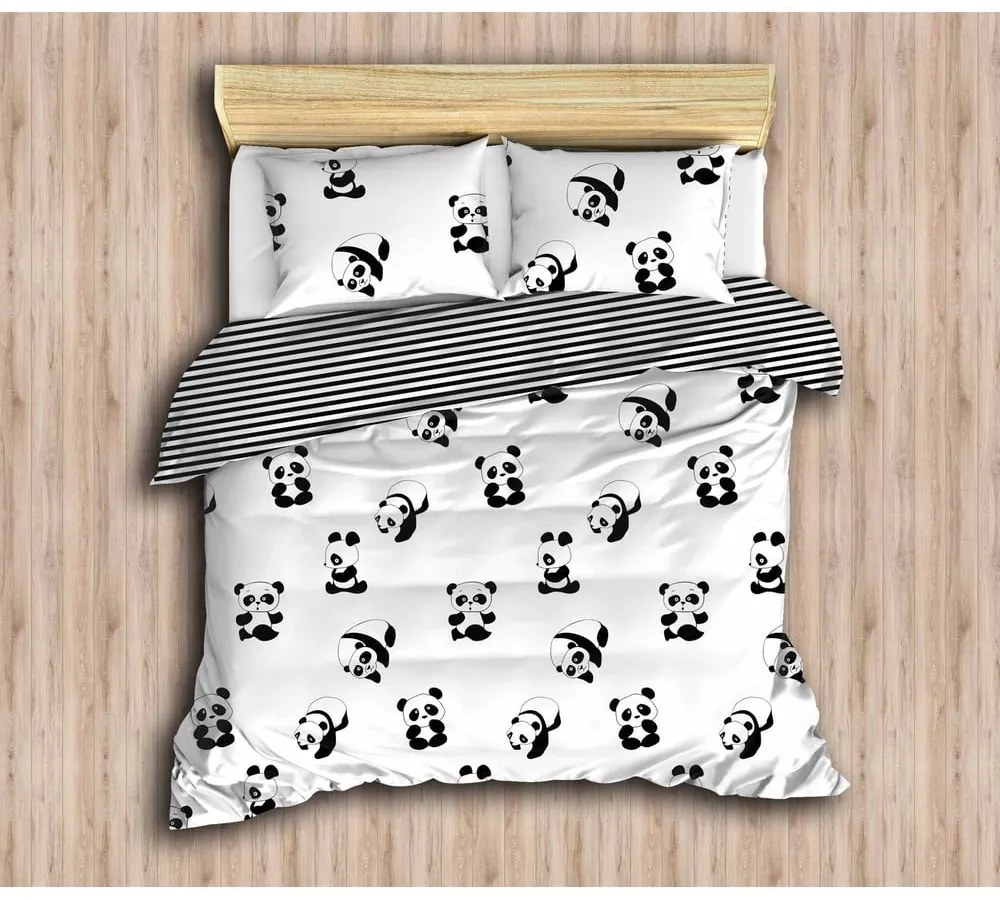 Lenjerie de pat pentru copii alb-negru pentru pat dublu 200x200 cm Panda – Mijolnir