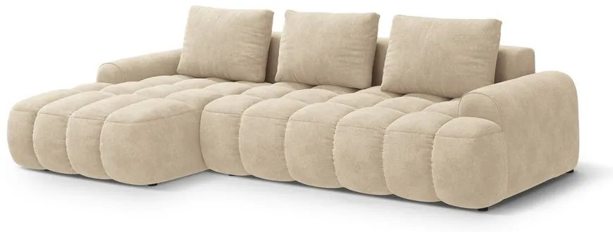 Colțar bej extensibil/cu spațiu de depozitare cu tapițerie din catifea (cu colț pe partea stângă/cu șezlong) Linz – Cosmopolitan Design