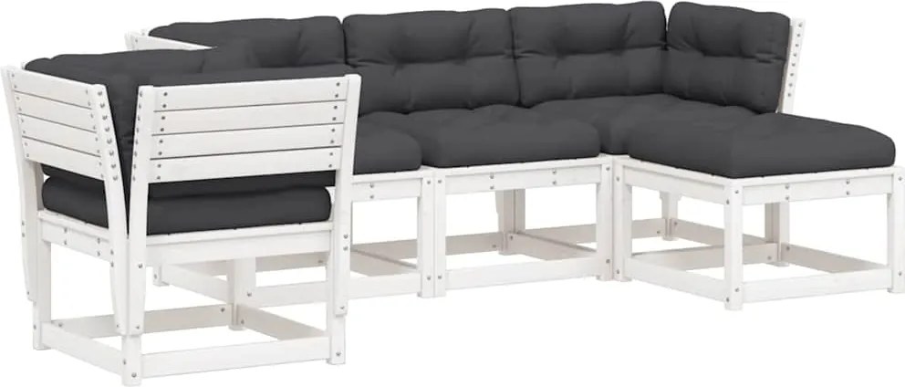 vidaXL Set mobilier grădină cu perne 5 piese alb lemn masiv de pin
