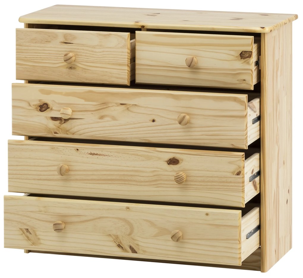 Comoda cu 5 sertare din lemn de pin masiv natur