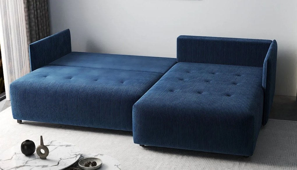 Colțar extensibil dumonde cu ladă de depozitare si sezut confortabil din spuma high-density, Malta Zoom Blue 235x185 cm