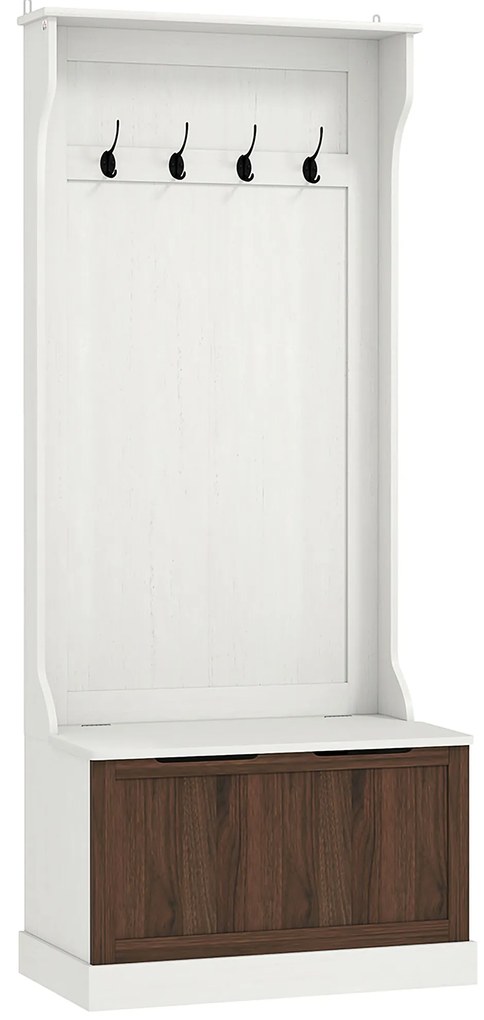 HOMCOM Cuier de Intrare 3 în 1 cu 4 Cârlige, Etajeră pentru Pantofi și Bancă Depozitare, 71,5x39,5x170 cm, Maro | Aosom Romania