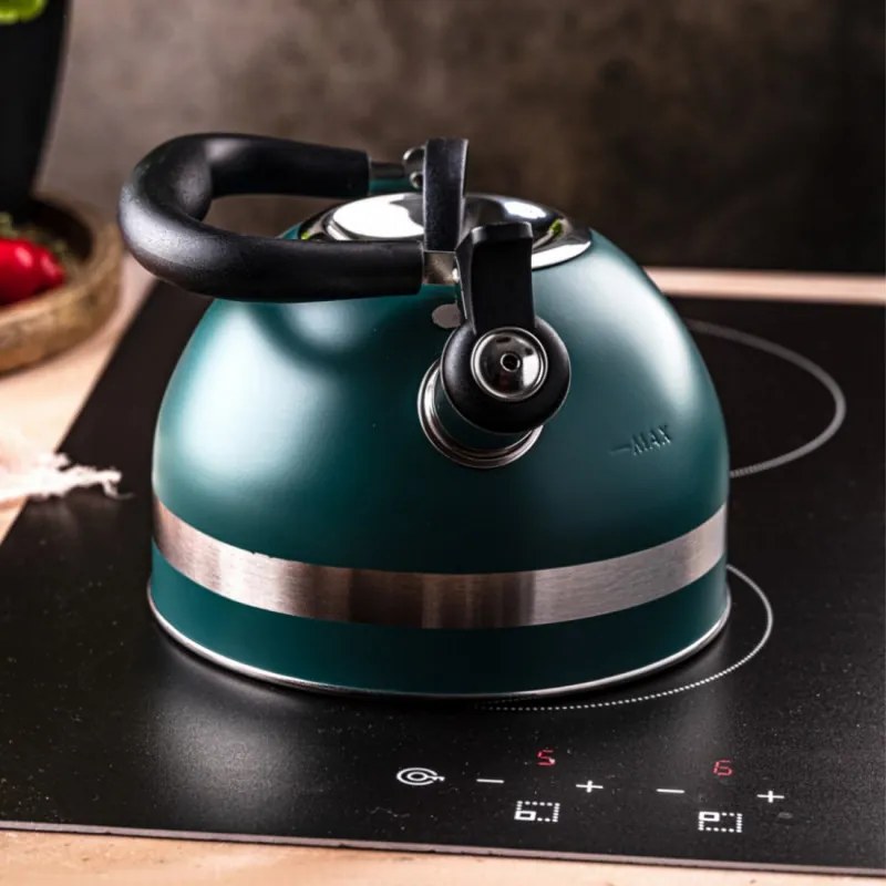 Ceainic cu fluier Kinghoff KH 1855, 1.8 l, Inductie, Maner izolat termic, Verde