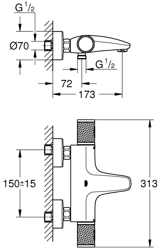 Pachet: Coloana dus Grohe  250,palarie patrata, baterie cada/dus Grohtherm 1000 Performance  (26698000, 34830000  )