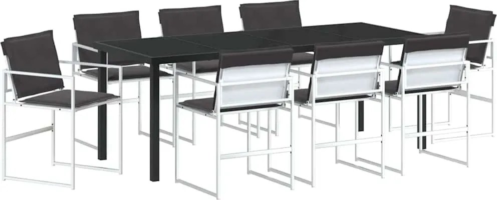vidaXL Set de masă pentru grădină 9 pcs Alb Oțel vopsit electrostatic