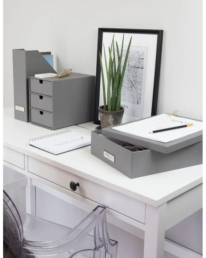 Cutie de depozitare cu etichetă pentru documente Bigso Box of Sweden Oskar, format A4, gri