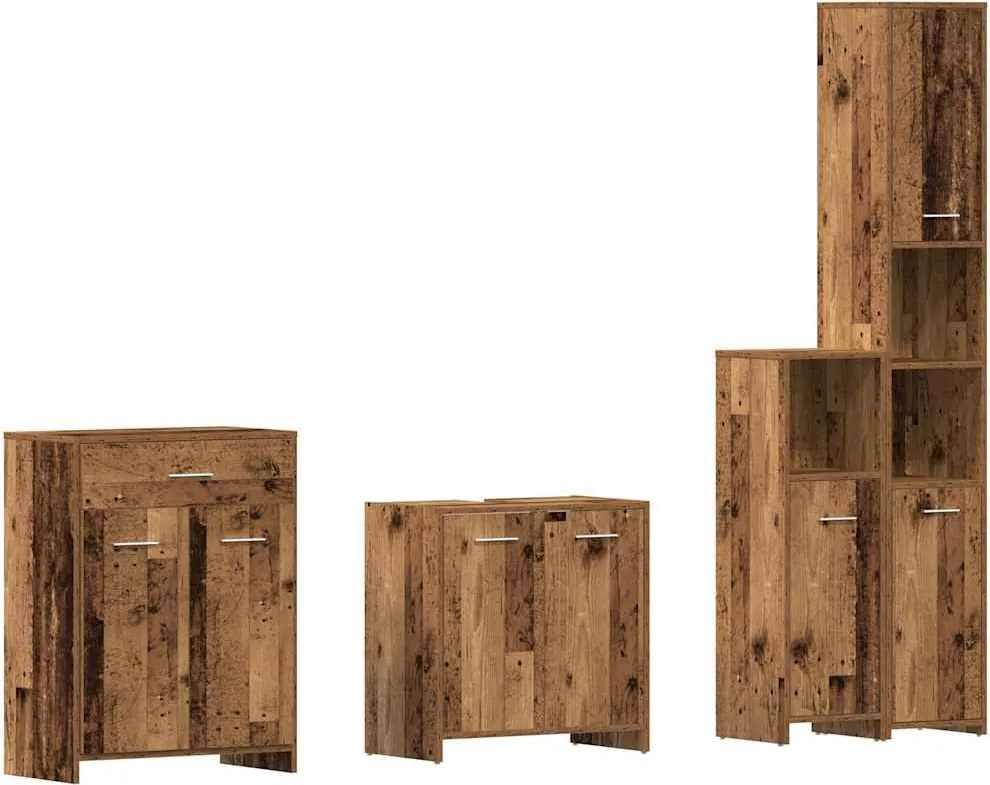 vidaXL Set mobilier de baie, 4 piese, lemn vechi, lemn prelucrat