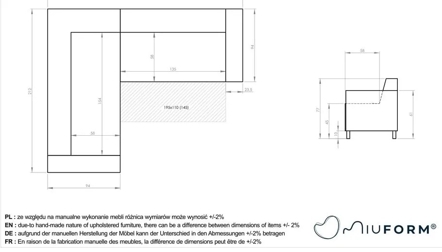 Colțar roz extensibil/cu spațiu de depozitare (cu colț pe partea stângă/în formă de ”L”) Classy Sophie – Miuform