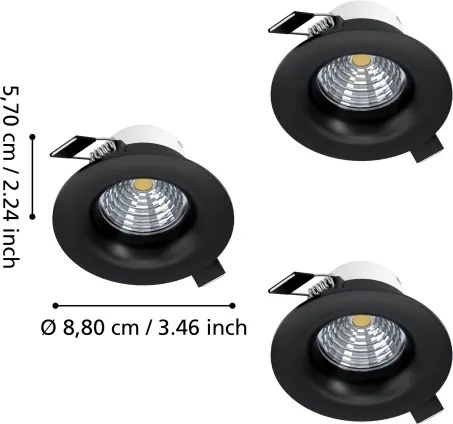 Eglo 902278 - Set 3 spoturi LED SALICETO pentru tavan încastrat, reglabile, LED 4,8W/230V, Ø 8,8 cm, negru