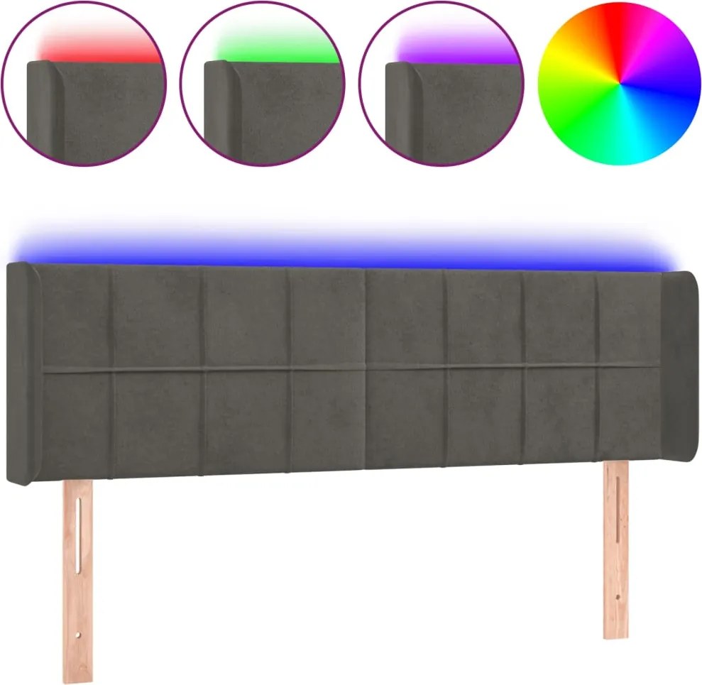 vidaXL Tăblie de pat cu LED, gri închis, 147x16x78/88 cm, catifea