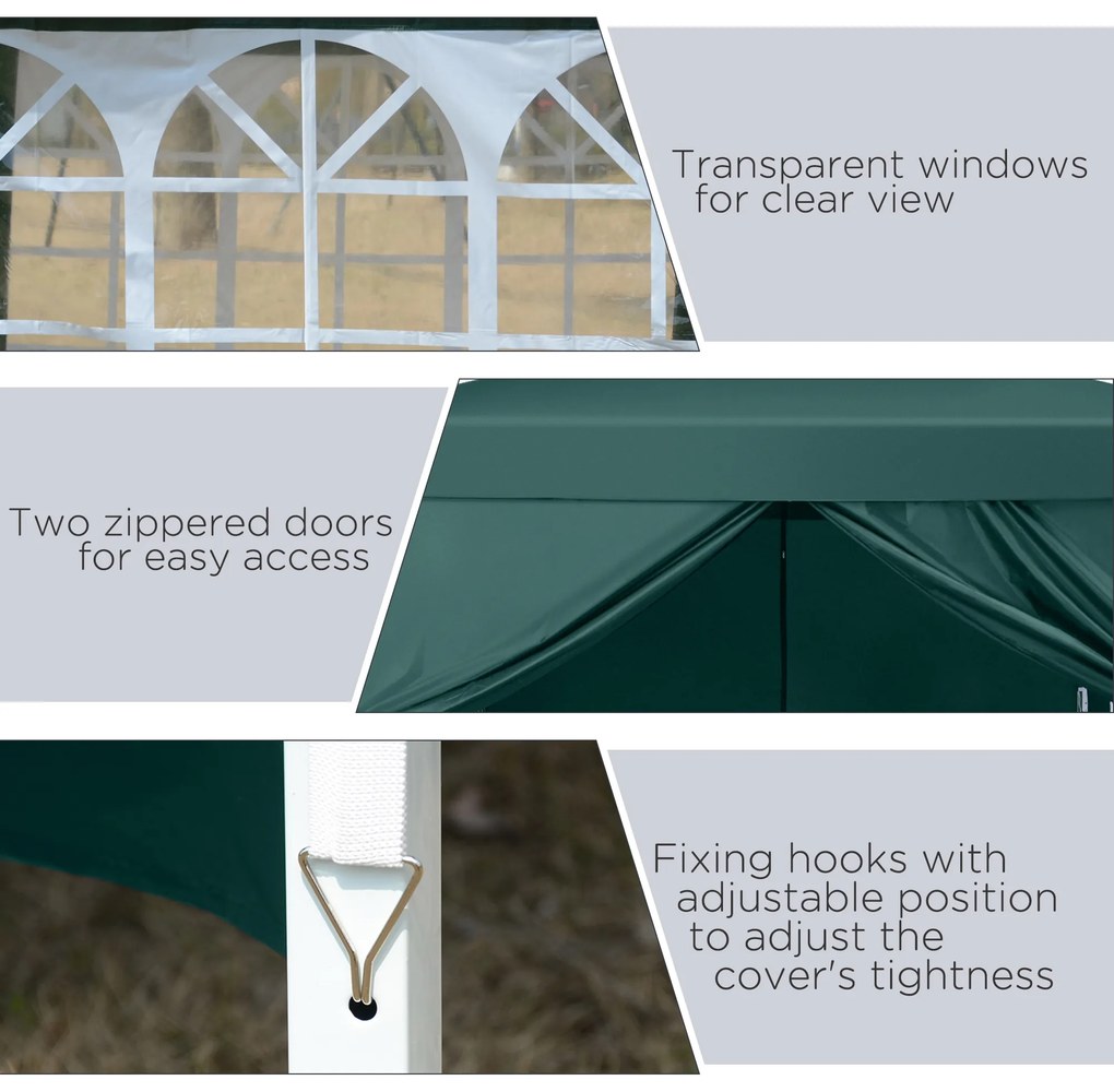 Foisor Impermeabil Outsunny cu Paneluri Laterale Pliabile 3x3m, Verde | Aosom RO