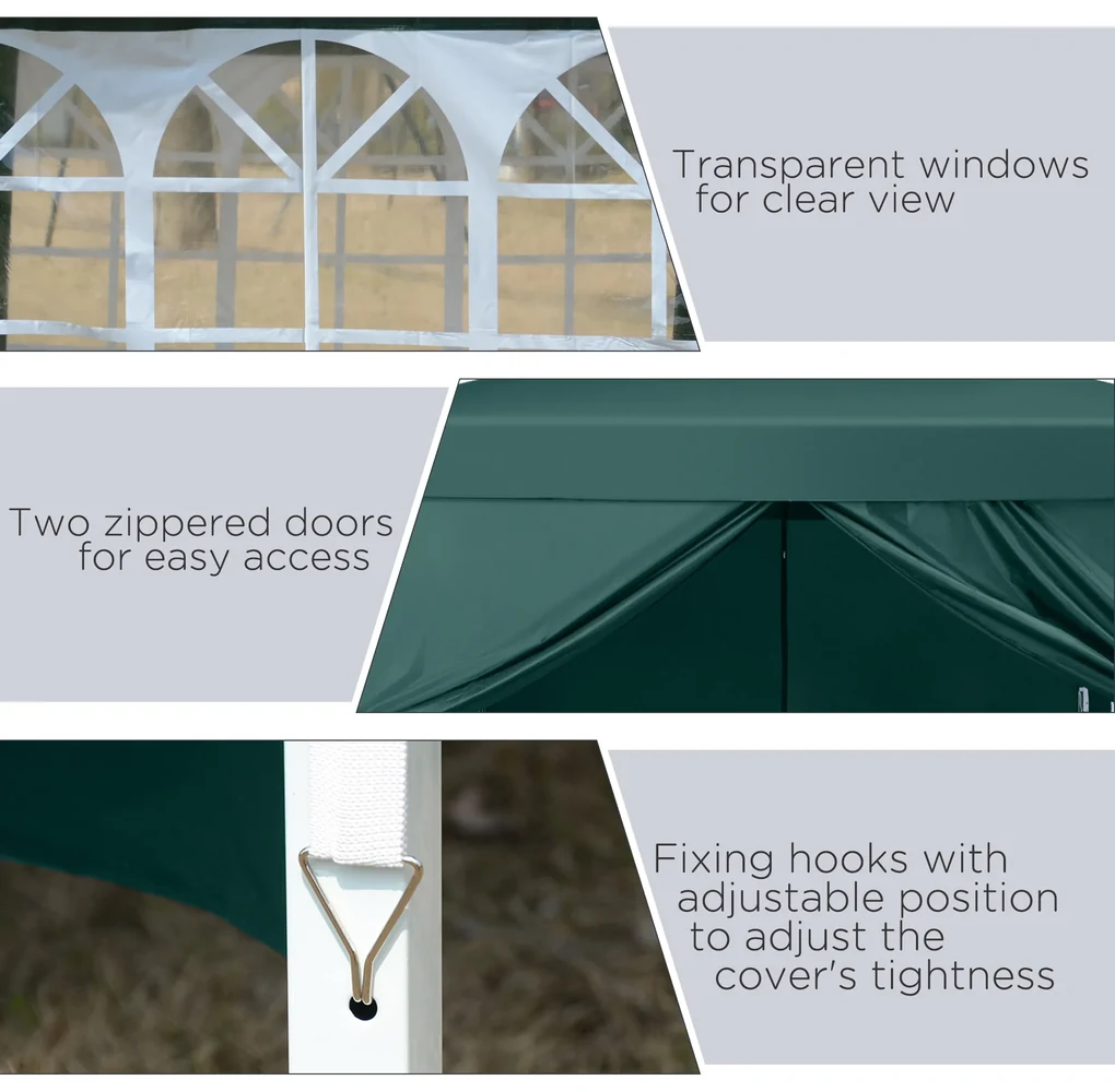 Foisor Impermeabil Outsunny cu Paneluri Laterale Pliabile 3x3m, Verde | Aosom RO