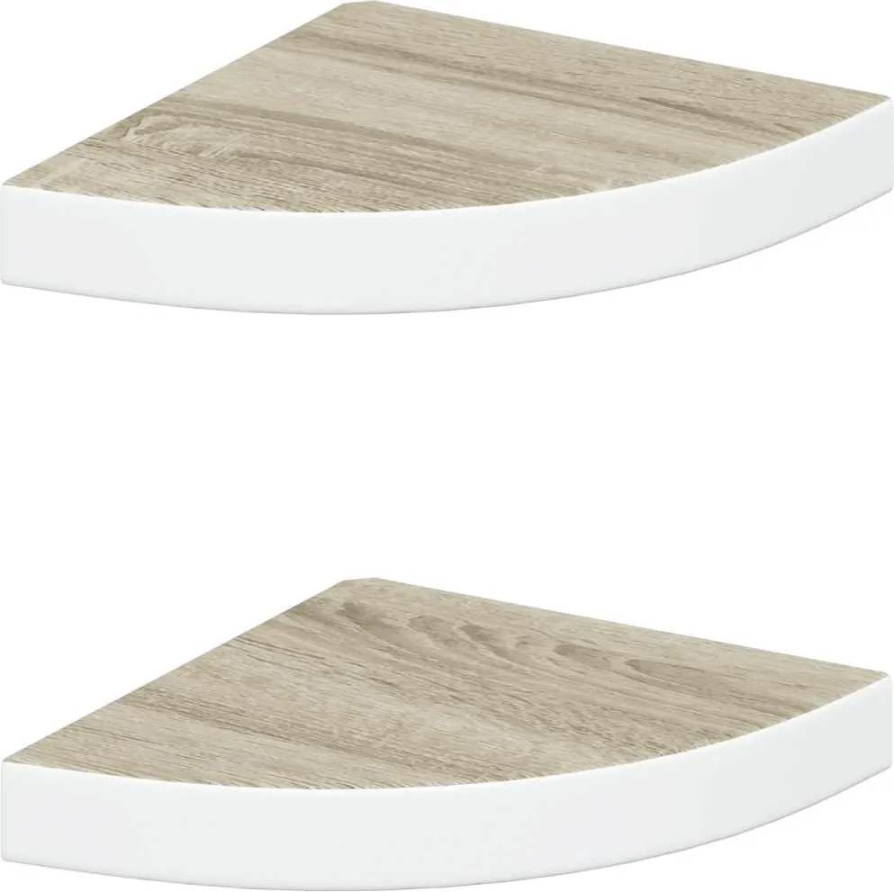 vidaXL Rafturi perete de colț, 2 buc., stejar și alb, 25x25x3,8cm, MDF