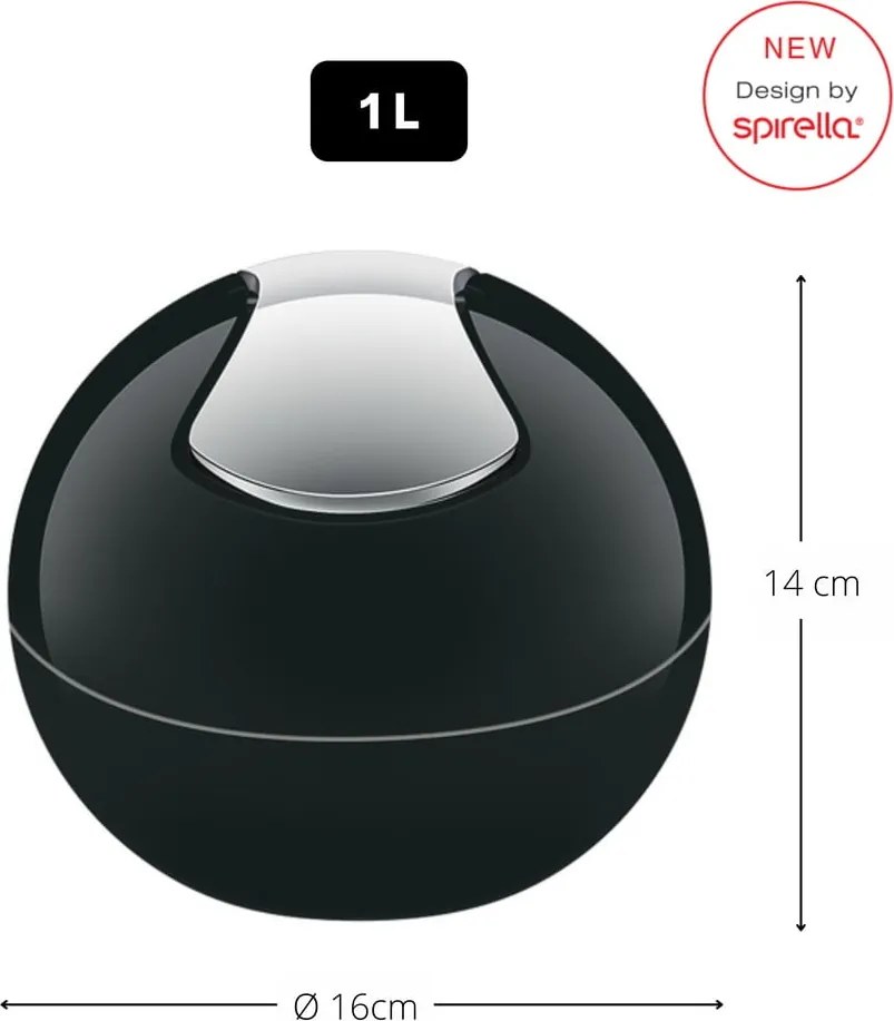 Coș de gunoi negru din plastic 1 l Bowl – Spirella