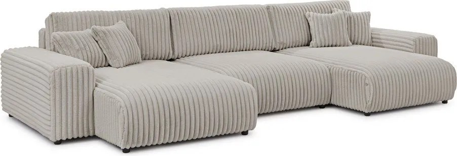 Colțar gri deschis extensibil/cu spațiu de depozitare cu tapițerie din catifea reiată (în formă de "U") Sarina – Ropez