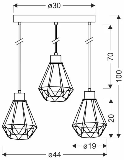 Lustră pe cablu PRIMO 3xE27/60W/230V negru/auriu