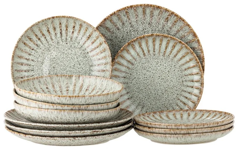 Serviciu de masă 12 buc. din gresie Fleur – Bloomingville