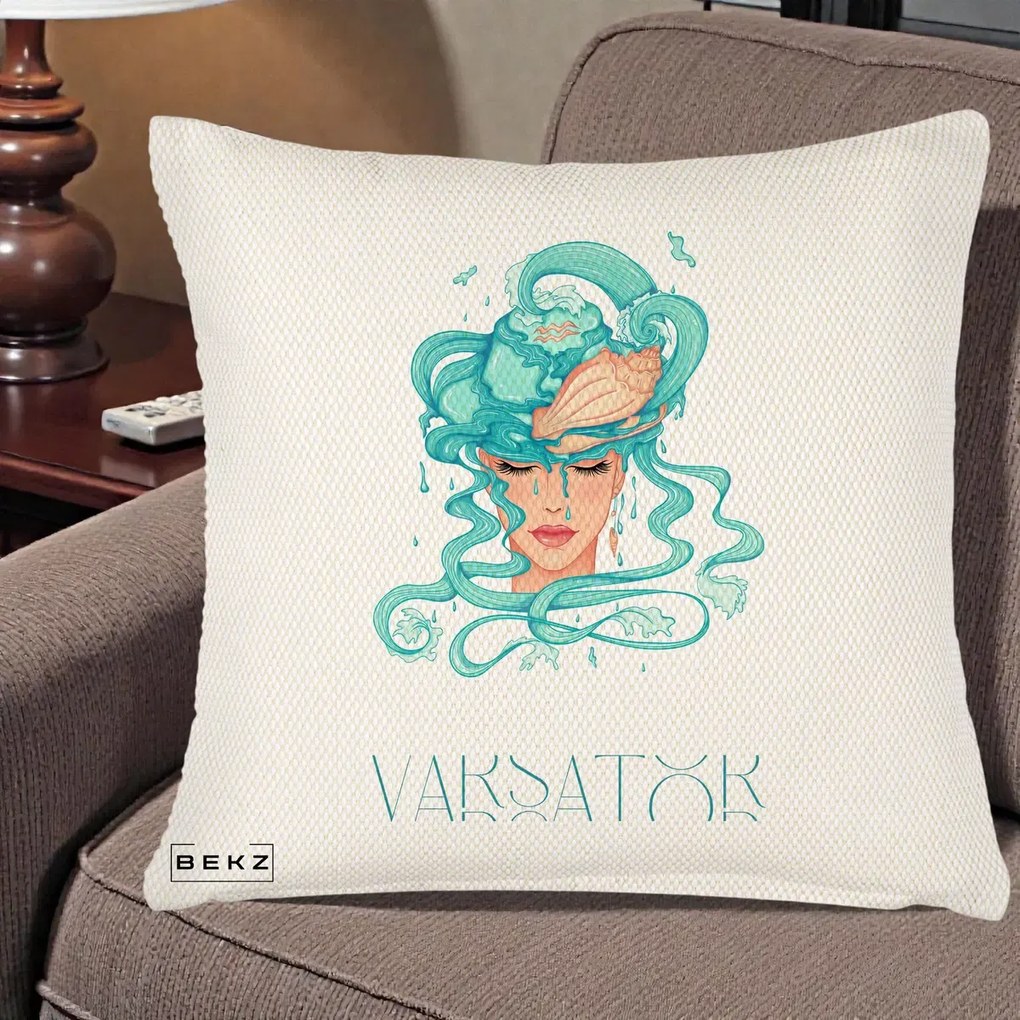 Perna Personalizata Zodiac Varsator Cowgirl, 40x40 cm, Crem Reliefat, Husa Detasabila, Perna Inclusa, BEKZ®