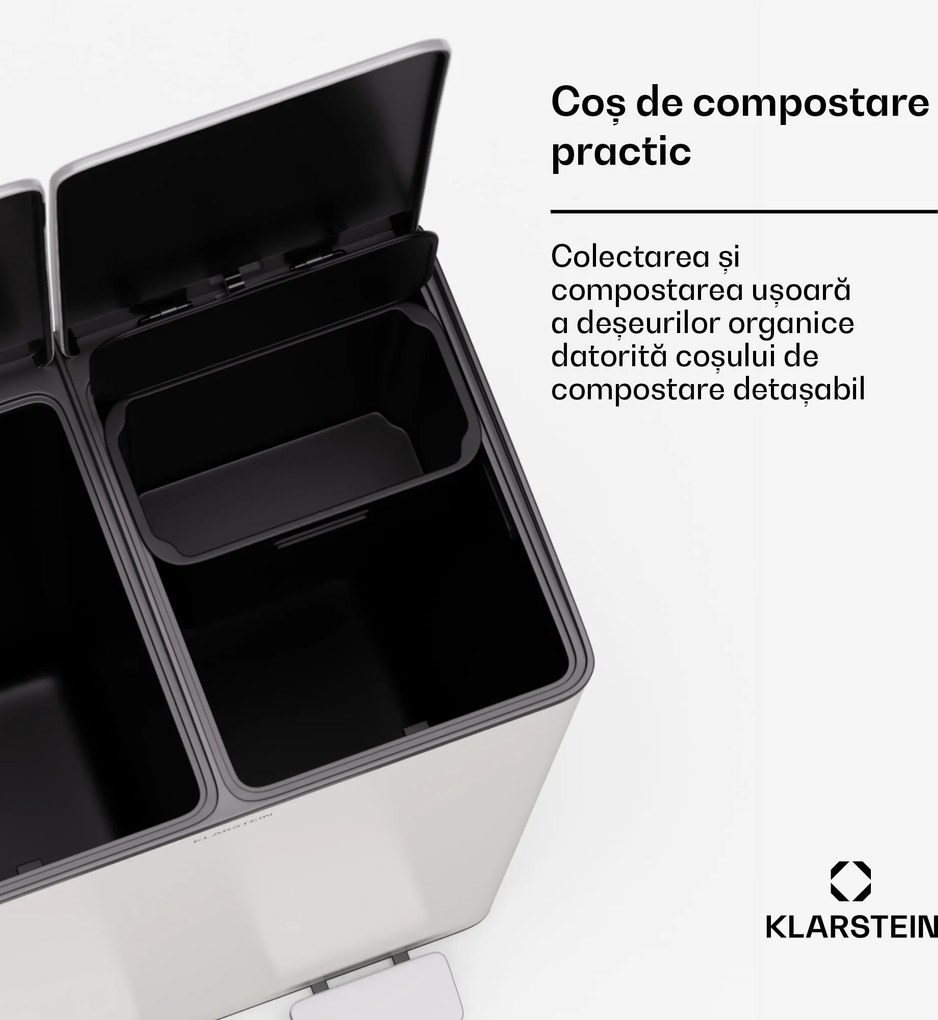 Klarstein EcoVista, coș de gunoi cu composter, 60 l + 3 l/coș + composter, Soft-Close