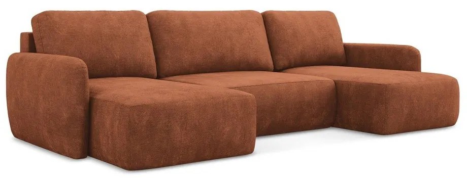 Colțar teracotă extensibil/cu spațiu de depozitare cu tapițerie din chenille (în formă de "U") Lilo – Makamii