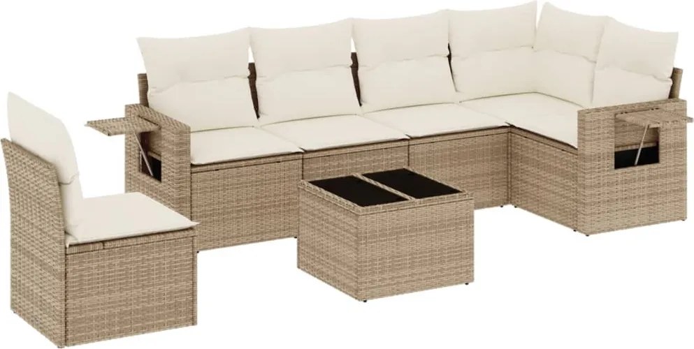 vidaXL Set canapele de grădină, 7 piese, cu perne, bej, poliratan