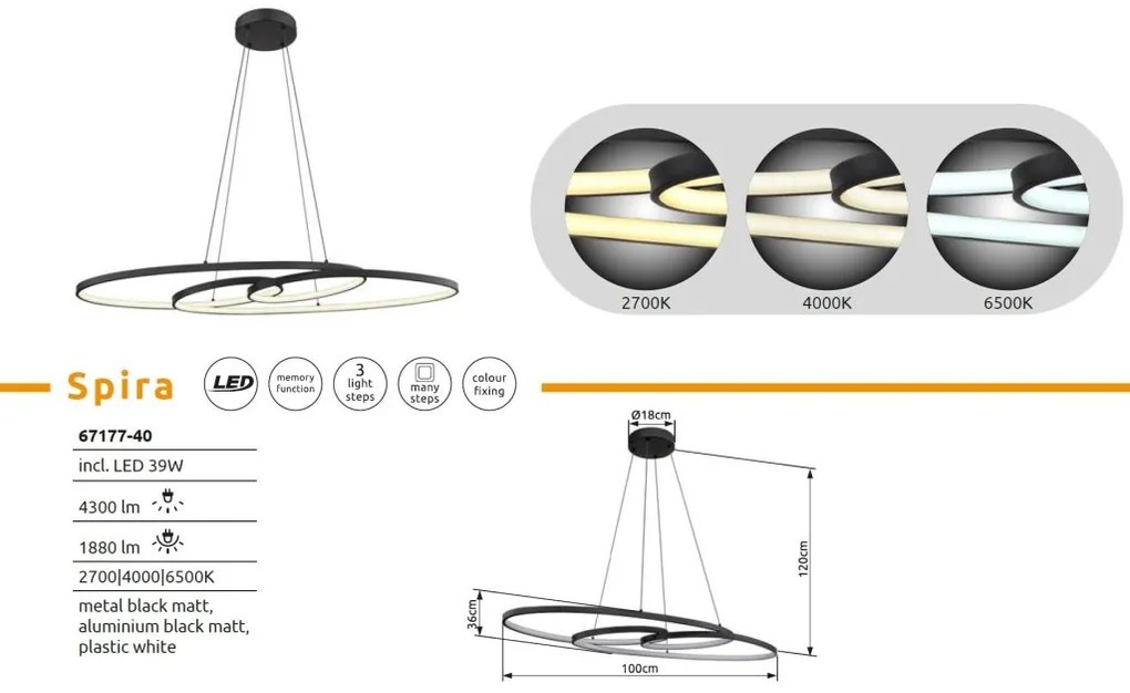 Lustra LED suspendata design modern SPIRA