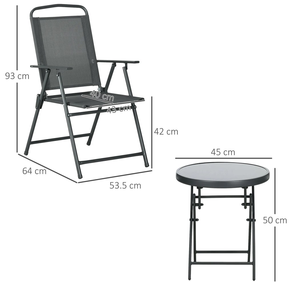 Outsunny Set Bistro 3 Piese din Metal Rezistent la Intemperii pentru Mobilier Grădină cu Masă Pliantă și Scaune Gri închis | Aosom Romania