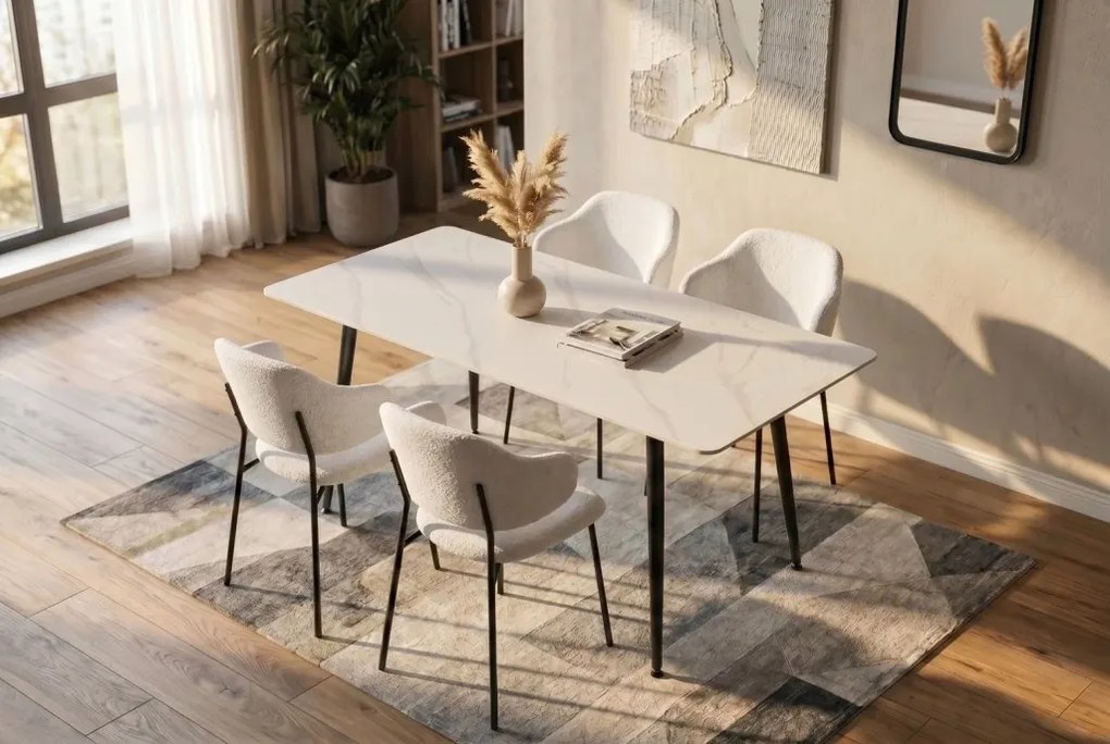 Masa dining cu blat ceramic Milano alb 140x80cm