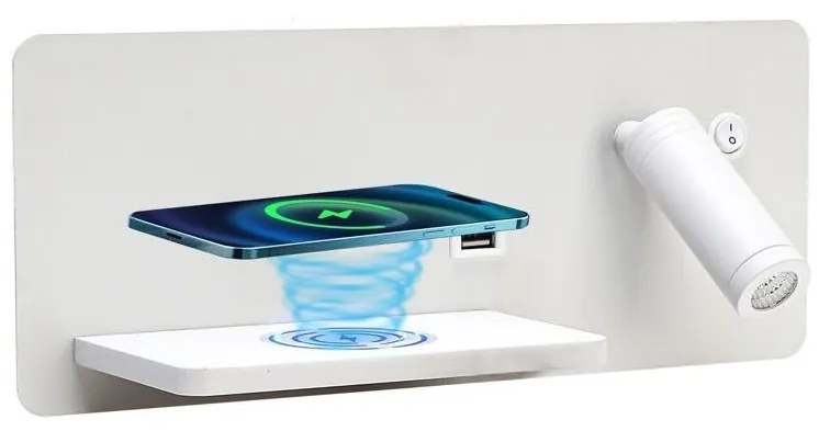 Immax 08286L-LED Aplica LED cu poli, USB și încărcare wireless, 3W/230V + LED 3W