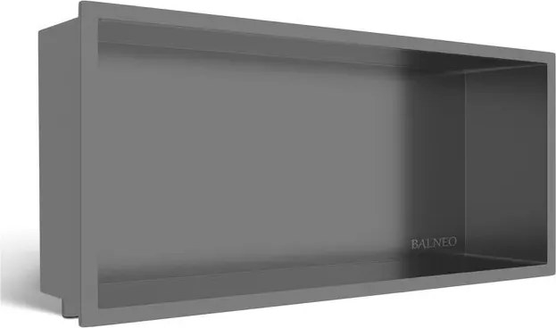 Raft incastrat dreptunghiular Balneo Wall-Box One cu rama 45x20x10 cm Gun Metal periat