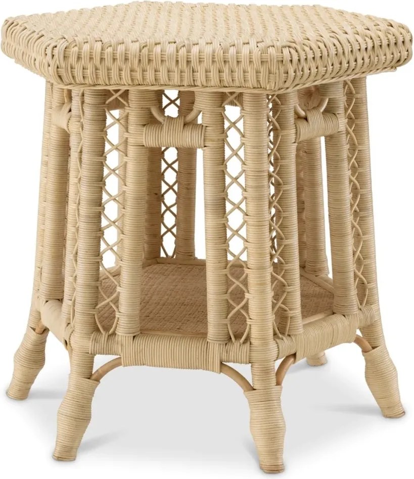 Masuta auxiliara din ratan natural design LUX Saba Hexagon