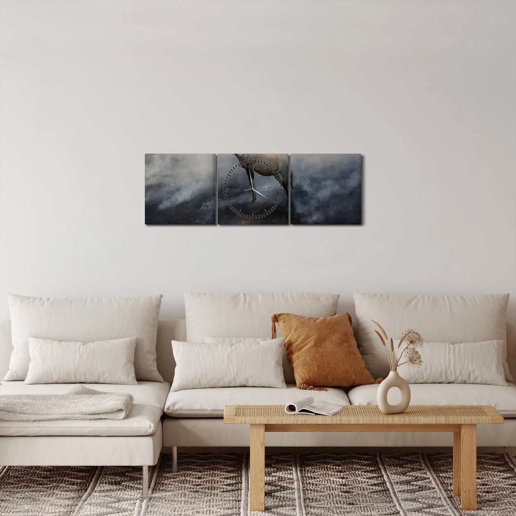 Tablou cu capră de munte în foc (cu ceas) (90x30 cm)