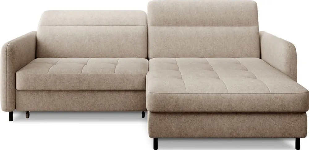 Colțar bej extensibil/cu spațiu de depozitare cu tapițerie din chenille (cu colț pe partea dreaptă/cu șezlong) Gomsi – ELTAP