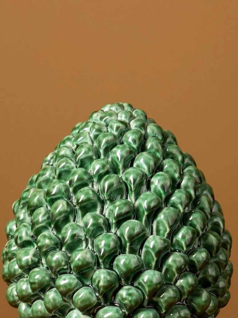 Sculptură decorativă din ceramică, formă de anghinare, verde antichizat, 24 × 19.5 cm, „Artichoke"